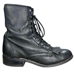 Laredo Women’s Roper Kiltie Black Leather Western Cowgirl Boot Size US 8